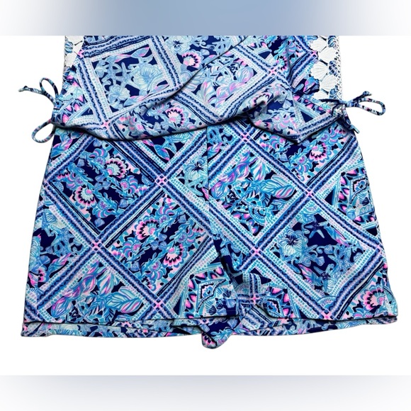 Lilly Pulitzer Blanca Romper Zanzibar Blue Short Sleeve - Picture 5 of 10